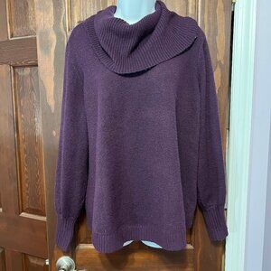Philosophy Dark Purple Cozy Sweater Cowl Neck 1X heathered